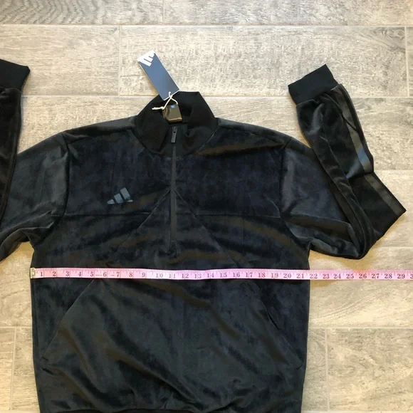Adidas VELOUR Half Zip Track Sportswear Retro Black Sweater Men’s Size M or L - Picture 8 of 12